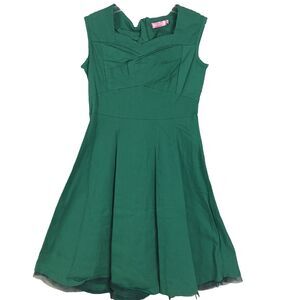 Womens Fit & Flare Dress XL Green Sleeveless Cocktail Wedding Party Classic